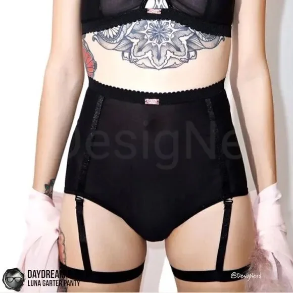 DAYDREAM NATION LUNA GARTER PANTY / DOLLS KILL BETTY UNDERWEAR BLACK PINUP SMALL